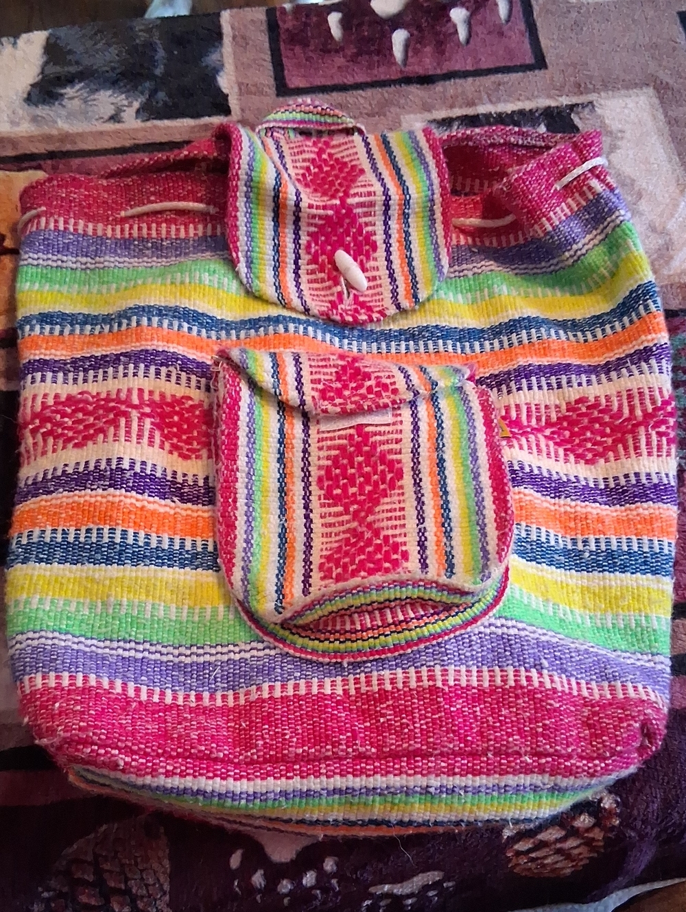 Handwoven Multicolor Stripe Backpack — Pink Accent